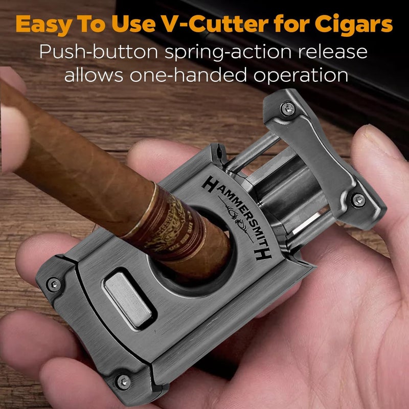 HammerSmith Beast V-Cut Cigar Cutter with Built-in Pull-Out 8mm Punch Cutter, Stainless Steel Blade, Easy Push-Button Spring-Action Release, Perfect Cigar Accessories for Men - Gunmetal Finish - Image 5